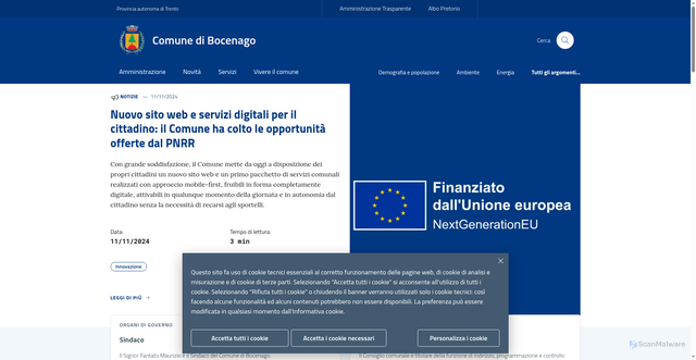 Security scan screenshot of https://www.comune.bocenago.tn.it/