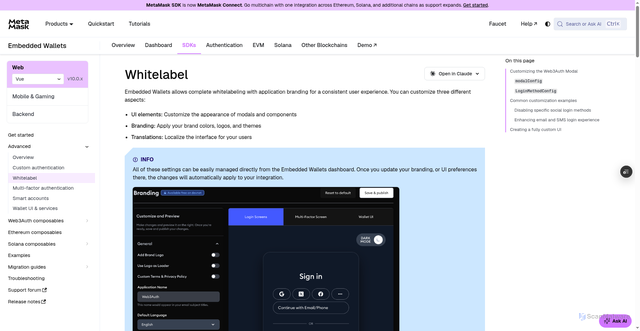 Security scan screenshot of http://metamask-docs-keec0mi8n-consensys-ddffed67.vercel.app/embedded-wallets/sdk/vue/advanced/whitelabel/