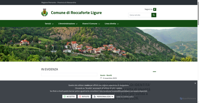 Security scan screenshot of https://www.comune.roccaforteligure.al.it/it-it/home
