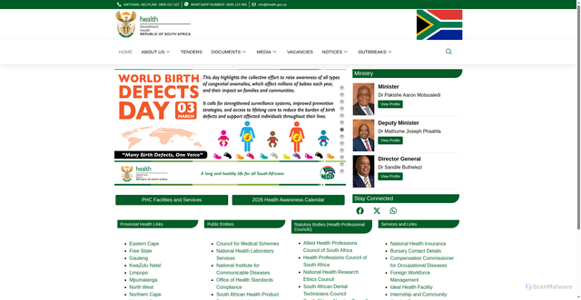 Security scan screenshot of https://www.health.gov.za/