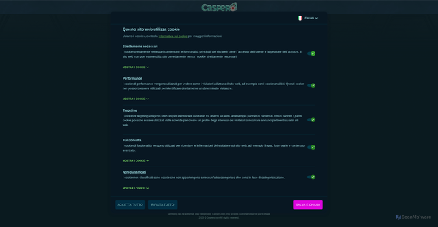 Security scan screenshot of https://casinoonlinebonusdibenvenuto.com/red.php?link=caspero