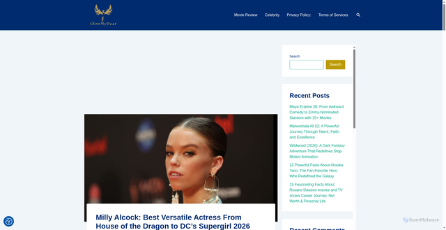 Security scan screenshot of https://www.glowmydear.com/celebrity/milly-alcock/