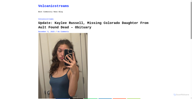Security scan screenshot of http://volcanicstreams.site/update-kaylee-russell-missing-colorado-ault-found-dead/