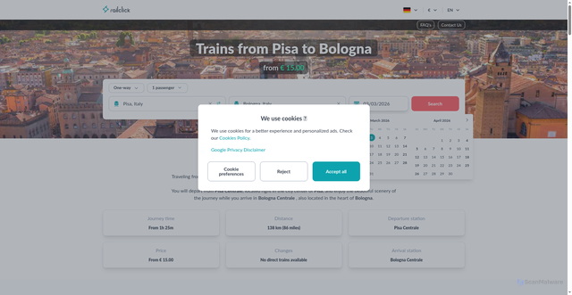 Security scan screenshot of https://www.italiatren.com/en/train/pisa/bologna