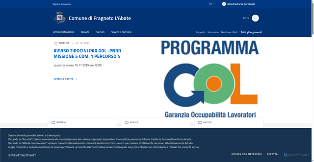 Security scan screenshot of https://www.comune.fragnetolabate.bn.it/