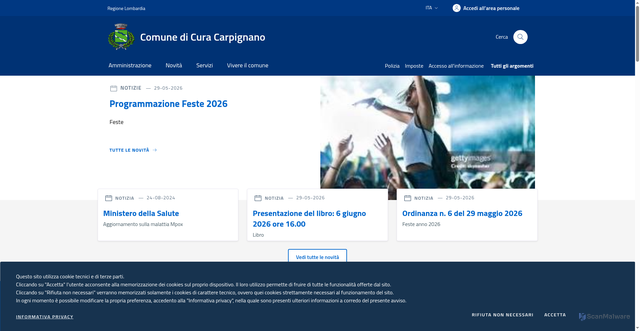 Security scan screenshot of https://www.comune.curacarpignano.pv.it