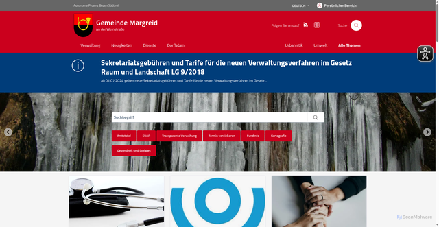 Security scan screenshot of https://www.comune.magre.bz.it/de