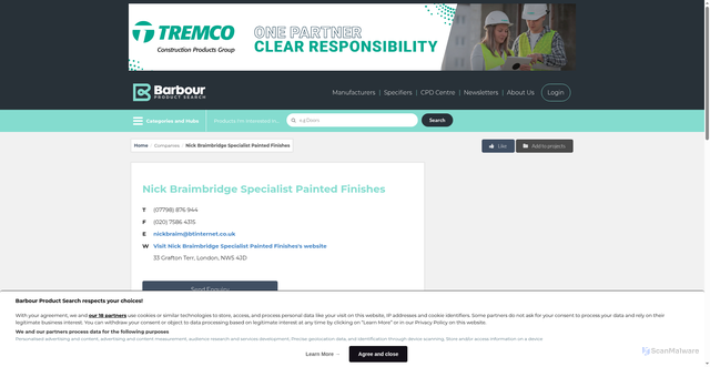 Security scan screenshot of https://www.barbourproductsearch.info/nick-braimbridge-specialist-painted-finishes-comp212373.html