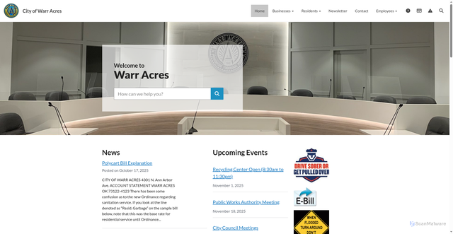 Security scan screenshot of https://www.warracres-ok.gov/