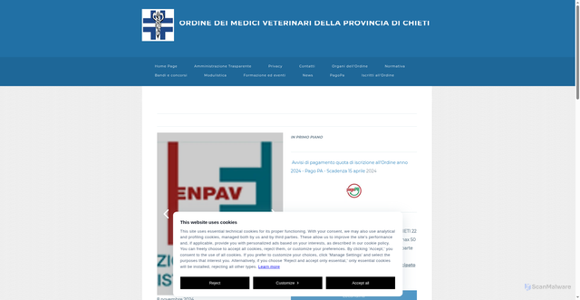 Security scan screenshot of https://www.ordinemediciveterinarichieti.it/