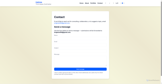 Security scan screenshot of https://caltrixia.com/contact.html