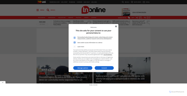 Security scan screenshot of https://tnonline.uol.com.br