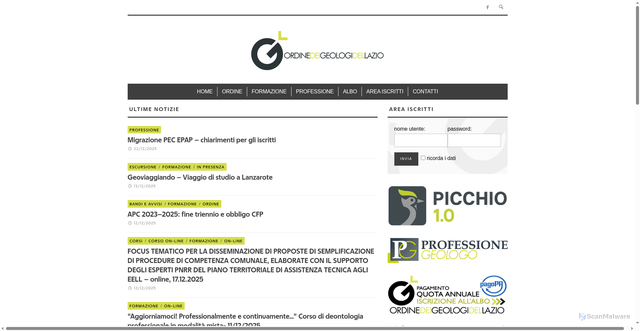 Security scan screenshot of https://geologilazio.it/