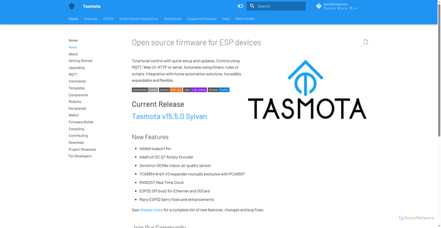 Security scan screenshot of https://tasmota.github.io