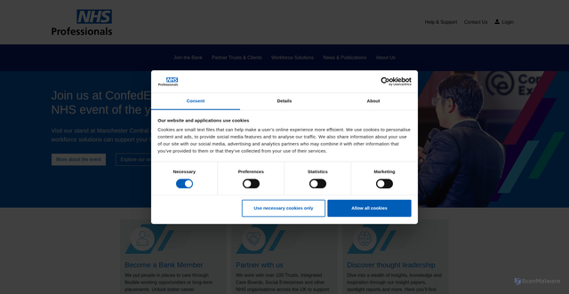 Security scan screenshot of http://www.nhsprofessionals.nhs.uk