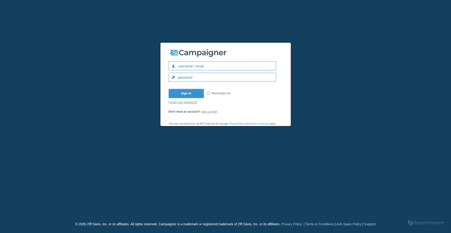 Security scan screenshot of https://secure.campaigner.com