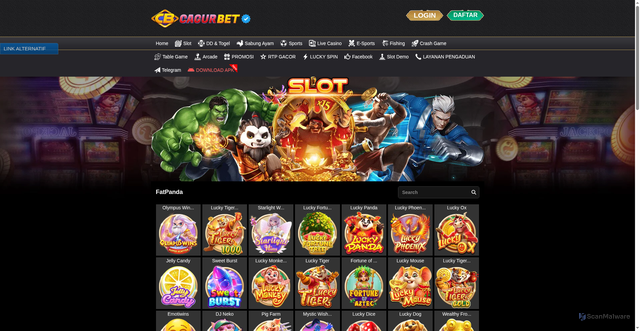 Security scan screenshot of https://cagurbetlion.click/desktop/game/slot/fatpanda