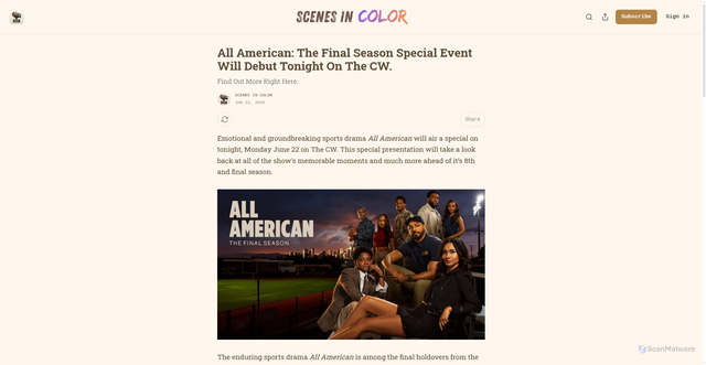 Security scan screenshot of https://scenesincolor.substack.com/p/all-american-the-final-season-special