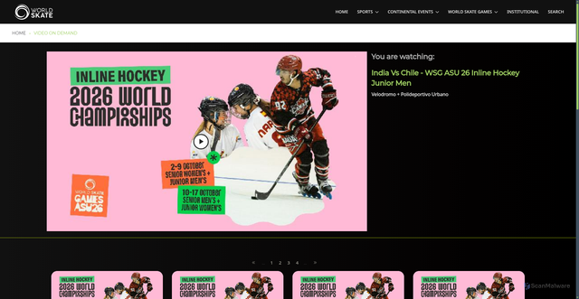 Security scan screenshot of https://worldskate.tv/video?videoId=e-29032&metaname=Discipline&metavalue=inlinehockeywsg26&metaseason=2026&extra=