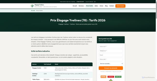 Security scan screenshot of https://elagage-abattage-yvelines.fr/prix/
