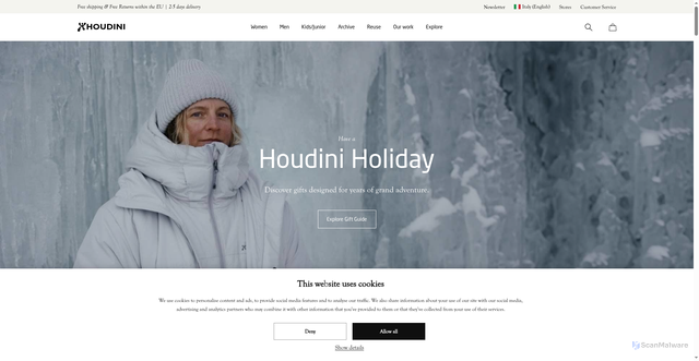 Security scan screenshot of https://houdinisportswear.com/