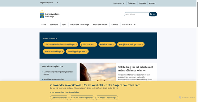 Security scan screenshot of https://www.lansstyrelsen.se/blekinge