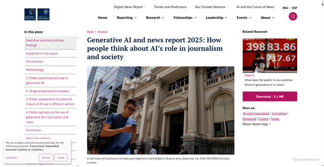 Security scan screenshot of https://reutersinstitute.politics.ox.ac.uk/generative-ai-and-news-report-2025-how-people-think-about-ais-role-journalism-and-society