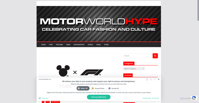 Security scan screenshot of https://www.motorworldhype.com/2025/10/disney-f1-collection-fuel-the-magic/