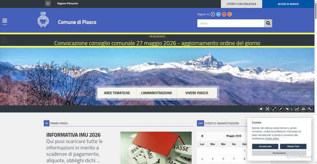Security scan screenshot of https://www.comune.piasco.cn.it
