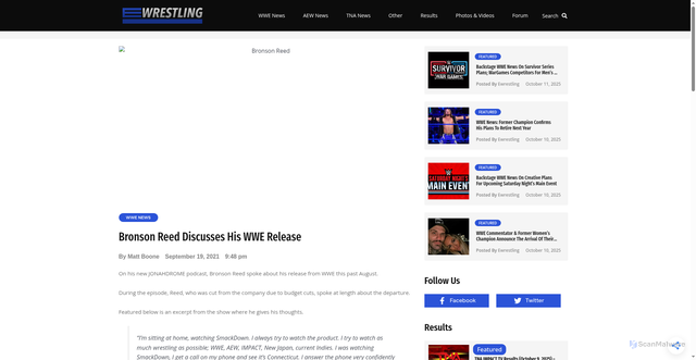 Security scan screenshot of https://ewrestling.com/article/bronson-reed-discusses-his-wwe-release/