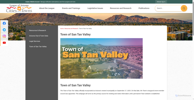 Security scan screenshot of https://azleague.org/543/Town-of-San-Tan-Valley