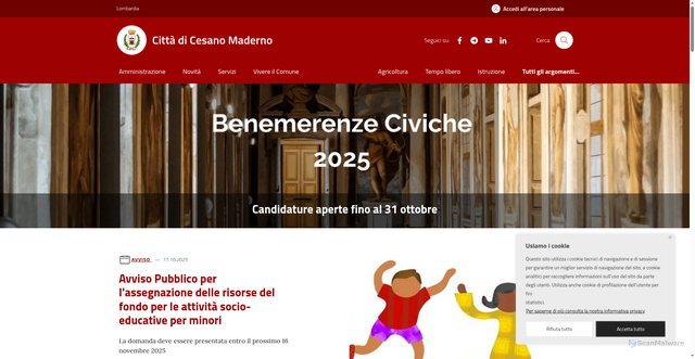 Security scan screenshot of https://www.comune.cesano-maderno.mb.it/