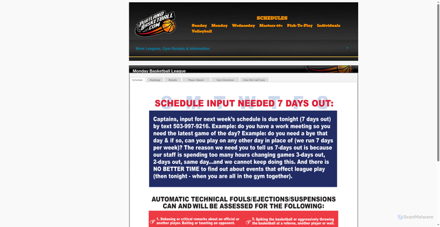 Security scan screenshot of https://portlandbasketball.com/Monday_New.php