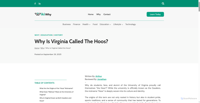 Security scan screenshot of https://www.wikiwhy.co.uk/why-is-virginia-called-the-hoos/