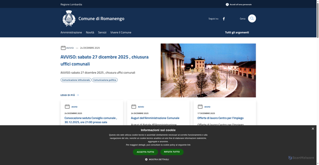 Security scan screenshot of https://www.comune.romanengo.cr.it/it