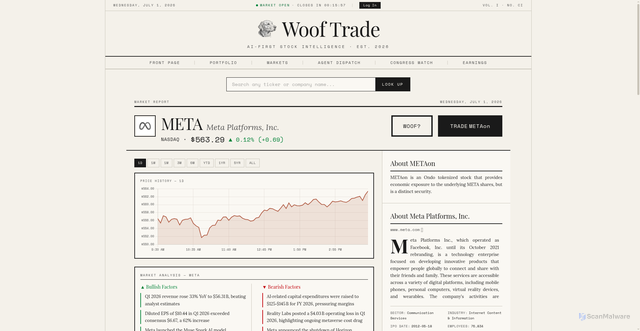 Security scan screenshot of https://www.wooftrade.com/stock/META