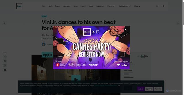 Security scan screenshot of https://shots.net/news/view/vini-jr-dances-to-his-own-beat-for-apple