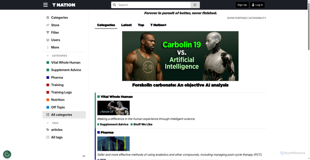Security scan screenshot of https://t-nation.com