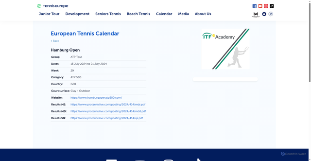 Security scan screenshot of https://www.tenniseurope.org/calendarevent/73824/Hamburg-Open