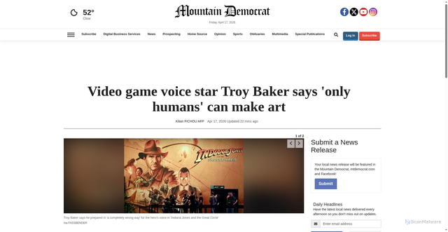 Security scan screenshot of https://www.mtdemocrat.com/news/national/video-game-voice-star-troy-baker-says-only-humans-can-make-art/article_fdb06132-0d31-5624-8e30-50420c904af8.html