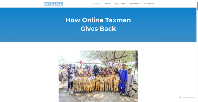 Security scan screenshot of https://wp.onlinetaxman.com/about-us/social-impact/