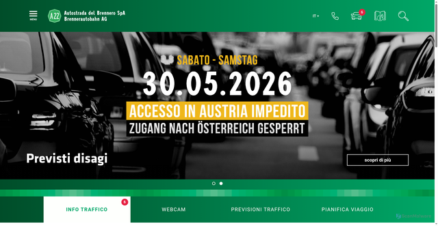 Security scan screenshot of https://www.autobrennero.it