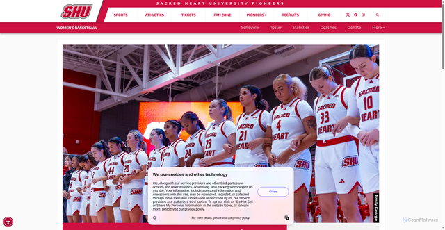 Security scan screenshot of https://sacredheartpioneers.com/news/2025/11/8/womens-basketball-to-meet-no-14-17-iowa-state-for-sunday-matinee.aspx