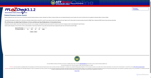 Security scan screenshot of https://fflezcheck.atf.gov