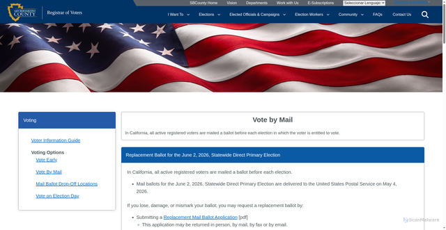 Security scan screenshot of https://elections.sbcounty.gov/voting/bymail/