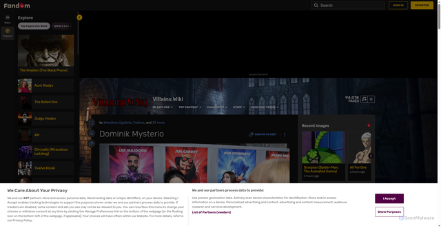 Security scan screenshot of https://villains.fandom.com/wiki/Dominik_Mysterio