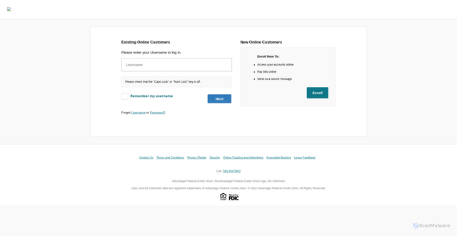 Security scan screenshot of http://advantagefcu-fraud-review.click/