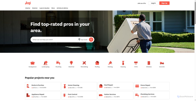 Security scan screenshot of https://www.angi.com