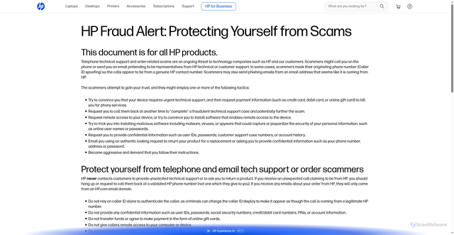 Security scan screenshot of https://hpprinter-support.site