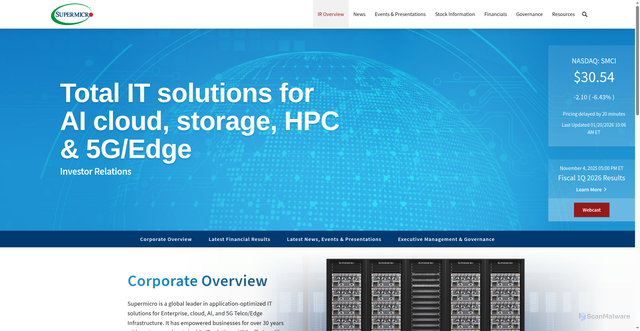 Security scan screenshot of https://ir.supermicro.com/ir-overview/default.aspx